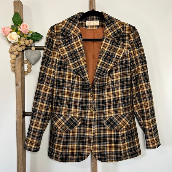 Pendleton Jackets & Blazers - Pendleton Two Button Blazer Vintage Virgin Wool Brown Plaid Size 14
